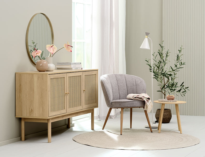 Cattan Cane Sideboard mit 3 Türen in Eichenfarbe