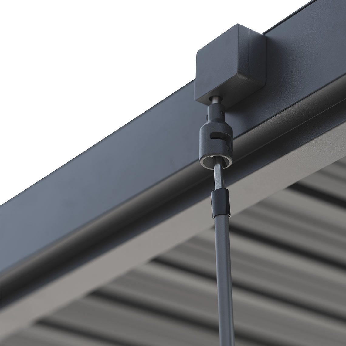 You can effortlessly adjust the KONGEMOSE pergola's roof slats with the crank handle Metal pergola with roof and adjustable roof slats
