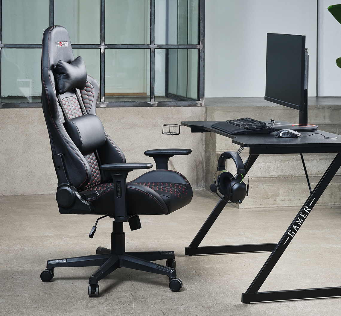 HALSTED Computertisch und NIBE Gaming-Stuhl Gaming-Schreibtisch mit Getränke- und Becherhalter