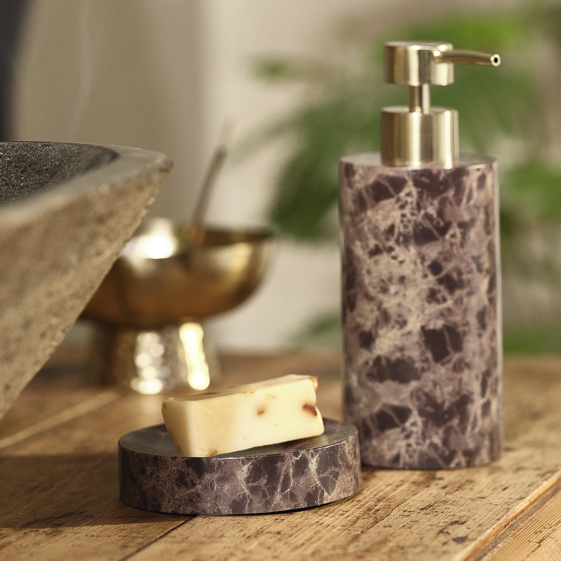 MAKARYD Seifenspender und Schmuckschale Badezimmer-Accessoires im Marmor-Look