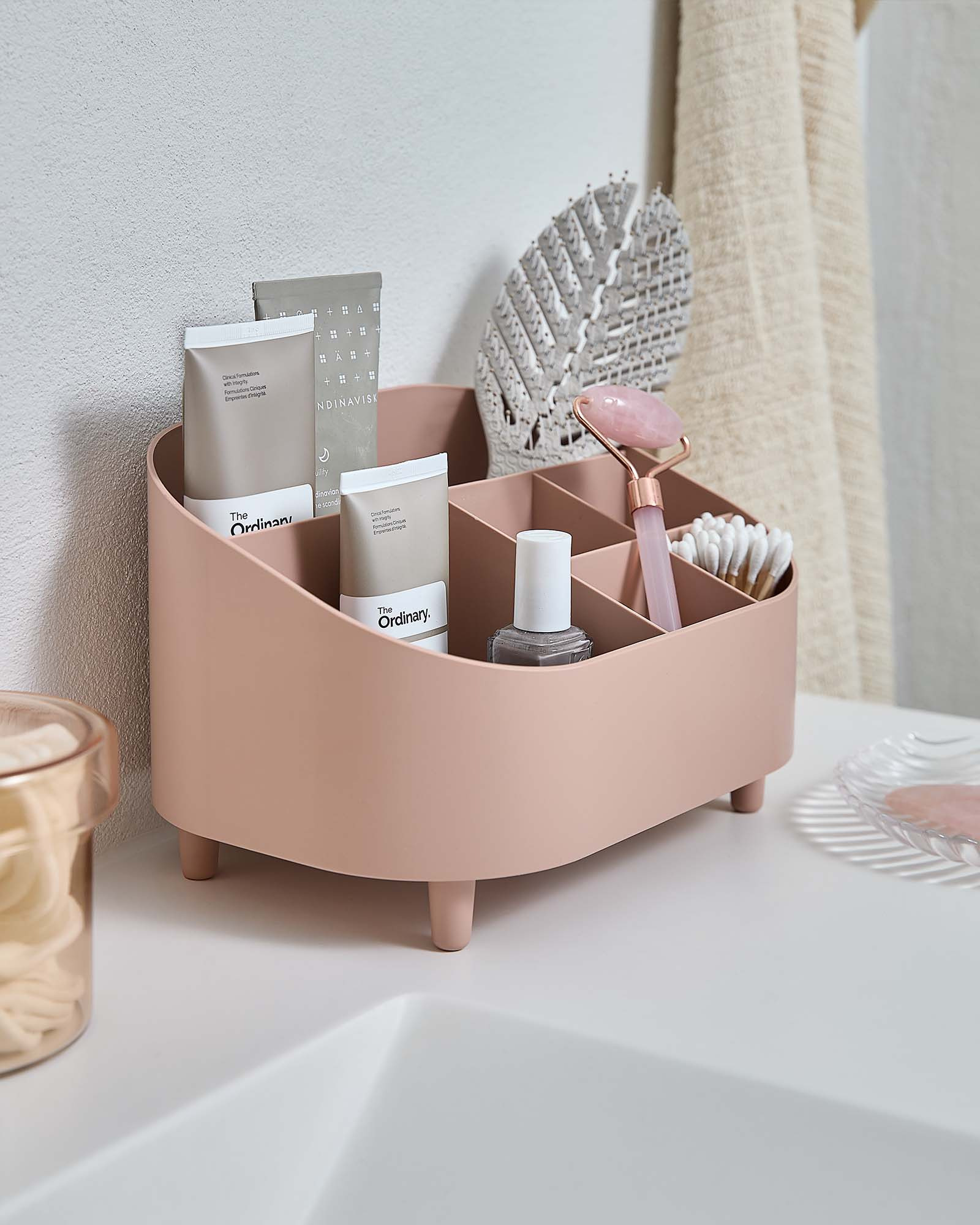 HUSUM Make-up-Organizer Kleiner Make-up-Organizer für das Badezimmer in Puderrosa