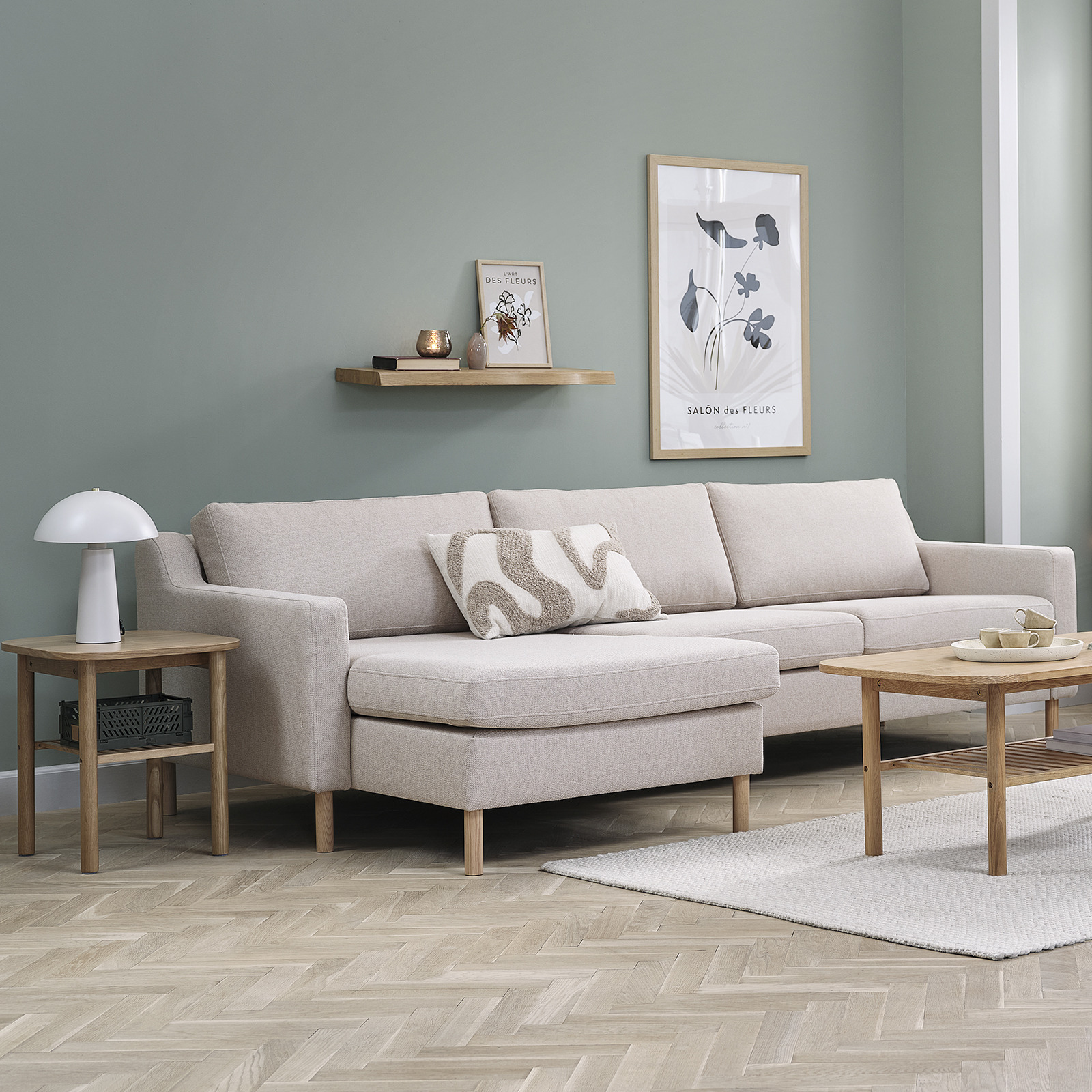 HELLERUP Sofa mit Chaiselongue, LYNGVIG Couchtisch und Beistelltisch Sofa mit Chaiselongue im Wohnzimmer