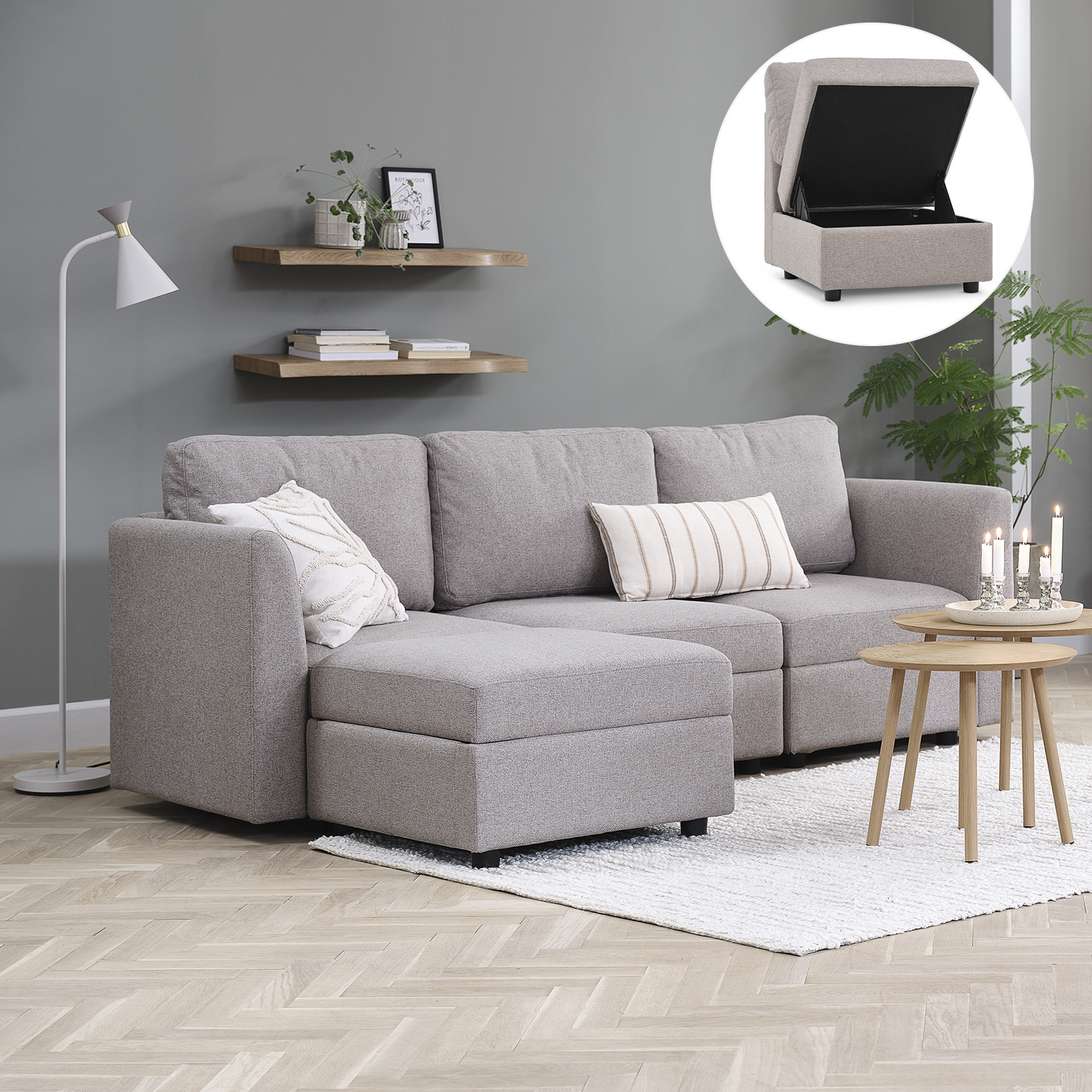 Dieses OKSBY Modell verfügt über ein praktisches Stauraumfach Sofa mit Stauraum im Wohnzimmer