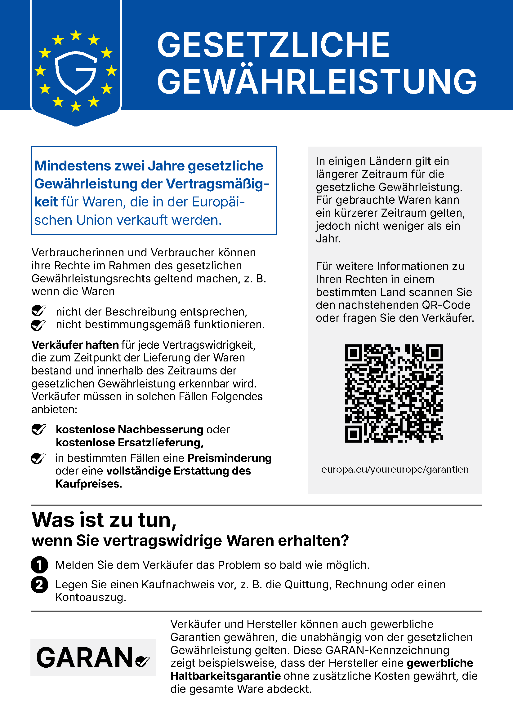 Was ist zu tun, wenn Sie vertragswidrige Waren erhalten? Melden Sie dem Verkäufer das Problem so bald wie möglich.