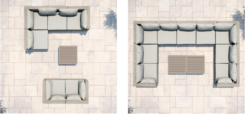 Das modulare Loungeset RAVNDRUP bietet endlose Kombinationsmöglichkeiten Modulare Gartenmöbel in verschiedenen Kombinationen