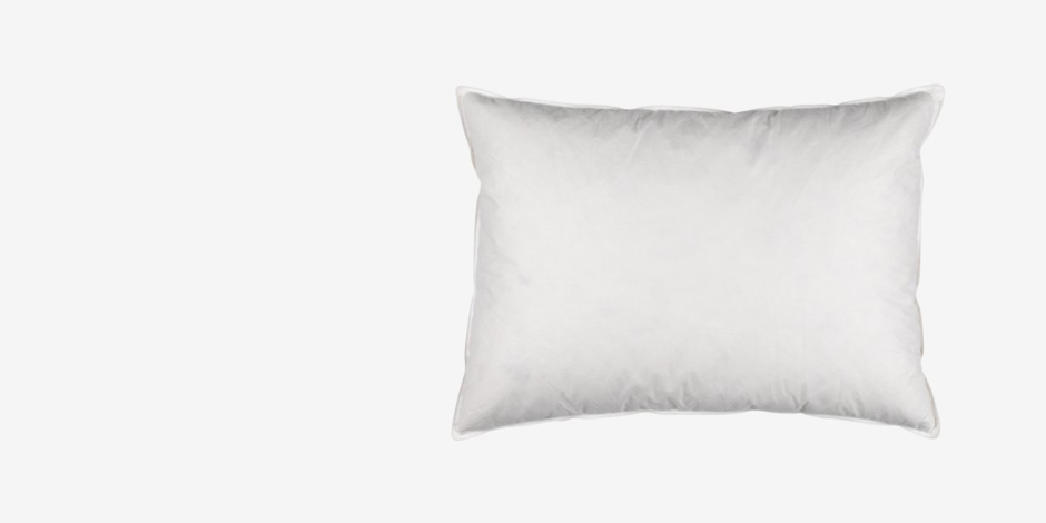 Pillows White rectangular pillow with a quilted feather-filled look, shown against a plain light grey background.